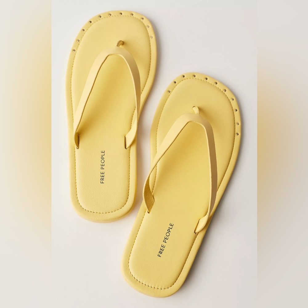 Free People Butter Yellow Sona Thong Sandals Flip Flops Leather Square Toe